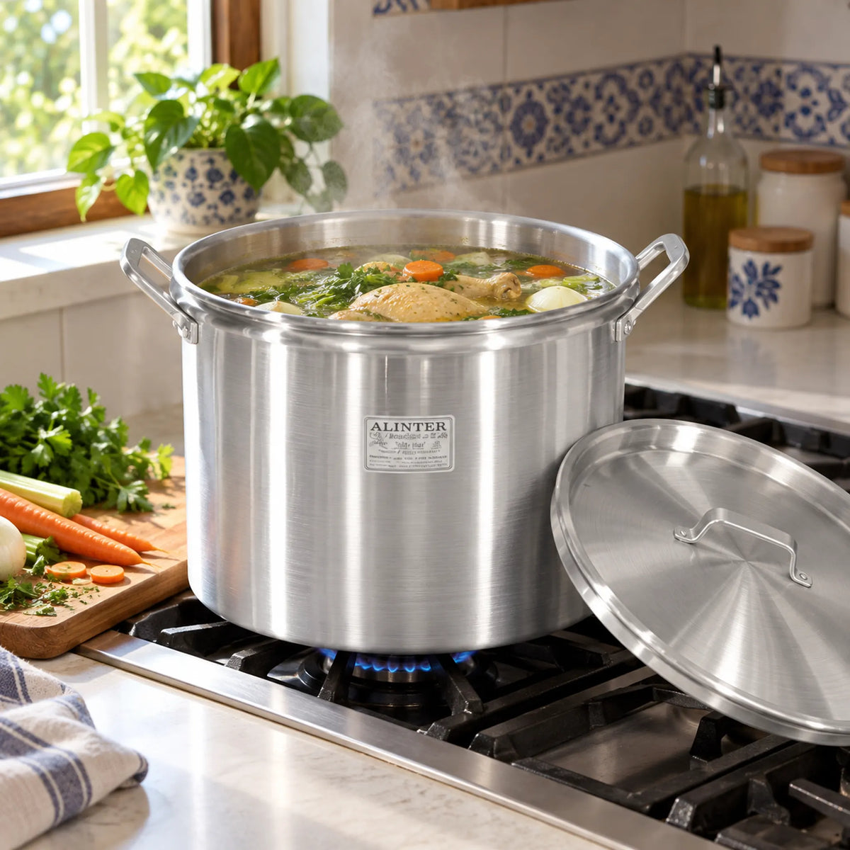 Ollas de aluminio Alinter en la cocina, para comidas familiares