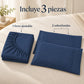 Forro ajustable liso con 2 sobrefundas bordadas, color Azul Navy – piezas incluidas: forro ajustable y 2 sobrefundas