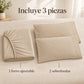 Forro ajustable liso con 2 sobrefundas bordadas, color Beige – piezas incluidas: forro ajustable y 2 sobrefundas