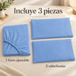 Forro ajustable liso con 2 sobrefundas bordadas, color Celeste – piezas incluidas: forro ajustable y 2 sobrefundas