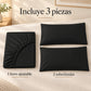 Forro ajustable liso con 2 sobrefundas bordadas, color Negro – piezas incluidas: forro ajustable y 2 sobrefundas