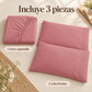 Forro ajustable liso con 2 sobrefundas bordadas, color Rosa Viejo – piezas incluidas: forro ajustable y 2 sobrefundas
