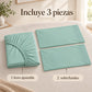 Forro ajustable liso con 2 sobrefundas bordadas, color Verde Menta – piezas incluidas: forro ajustable y 2 sobrefundas