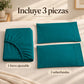Forro ajustable liso con 2 sobrefundas bordadas, color Verde Petróleo – piezas incluidas: forro ajustable y 2 sobrefundas
