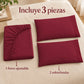 Forro ajustable liso con 2 sobrefundas bordadas, color Vino – piezas incluidas: forro ajustable y 2 sobrefundas