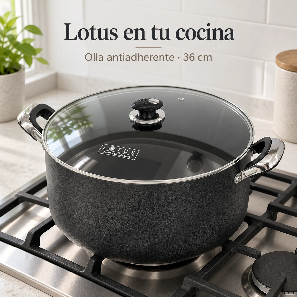 Olla antiadherente Lotus de 36 cm en uso en la cocina