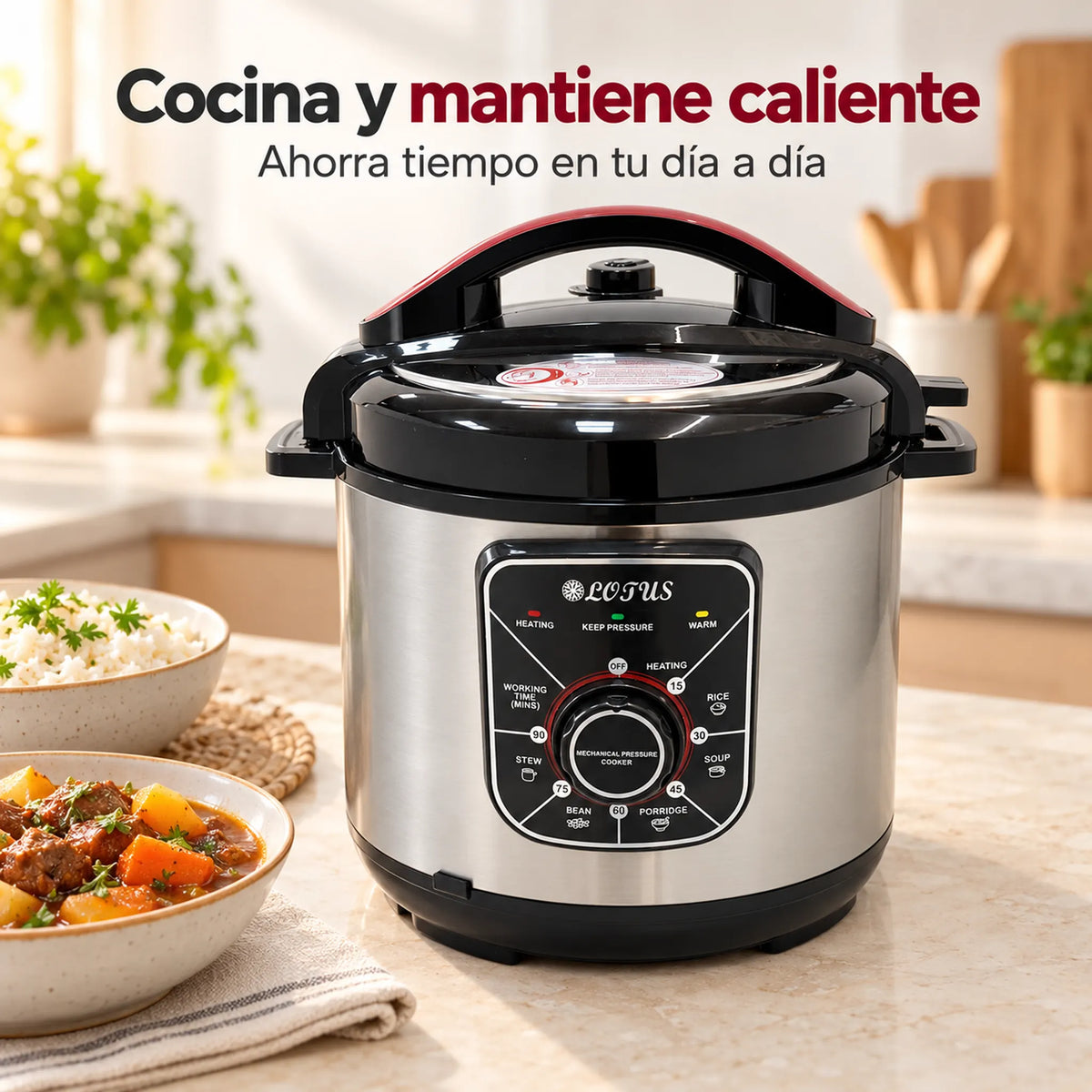 Olla de presión eléctrica multifuncional 6 en 1 de 6 litros – cocina y mantiene caliente