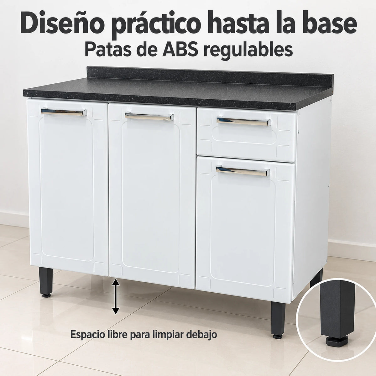 Gabinete de cocina de acero 105 cm – patas de ABS regulables