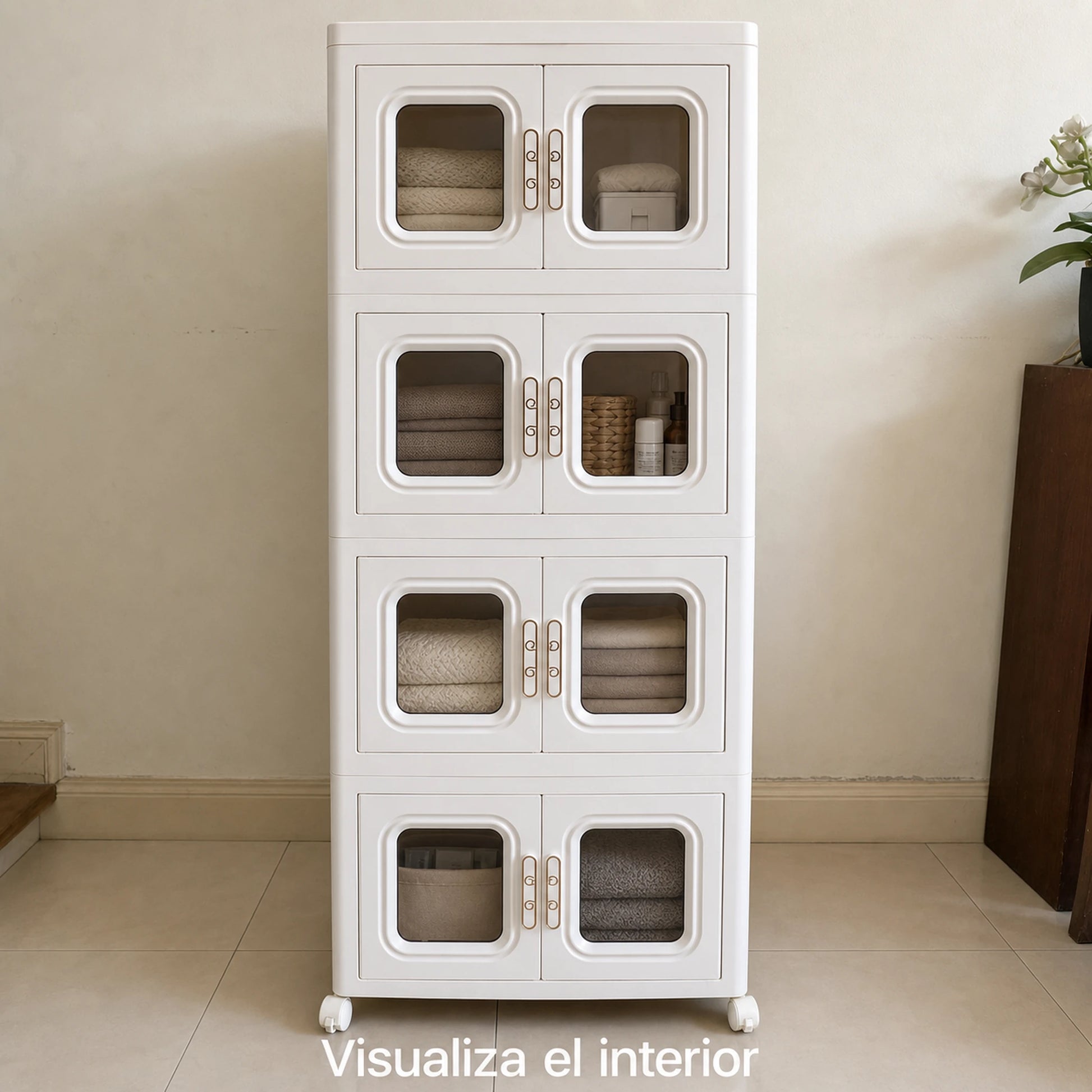 Ventanas translúcidas en tono ámbar de las puertas del organizador modular