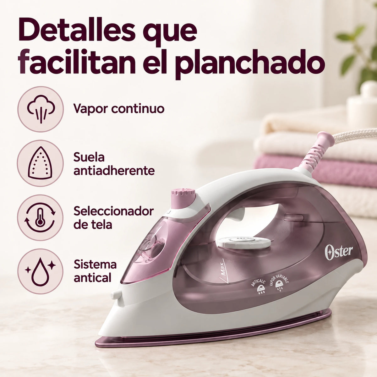Plancha de vapor compacta rosada – características principales