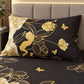 Juego de sábanas semimatrimonial 1.20 m, diseño Flores Doradas Fondo Negro – detalle de la funda