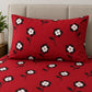 Juego de sábanas semimatrimonial 1.20 m, diseño Flores Blancas Fondo Rojo – detalle de la funda