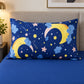 Juego de sábanas semimatrimonial 1.20 m, diseño Lunas y Estrellas Azul Marino – detalle de la funda