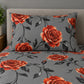 Juego de sábanas semimatrimonial 1.20 m, diseño Rosas Naranjas Fondo Gris – detalle de la funda