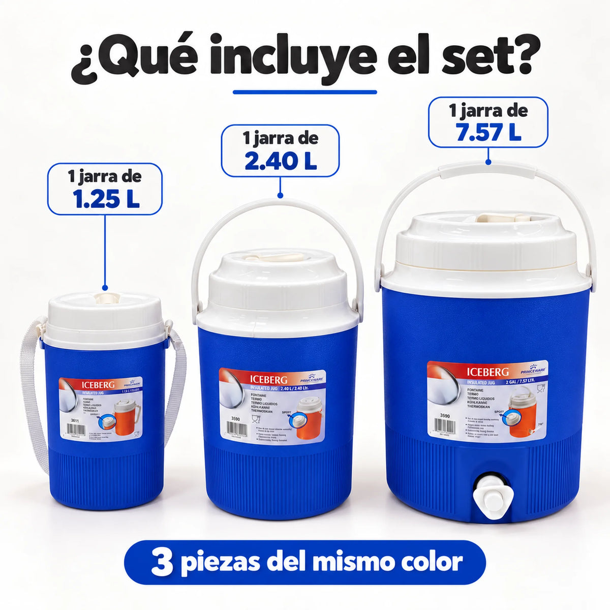 Set de 3 termos para líquidos color azul – qué incluye el set