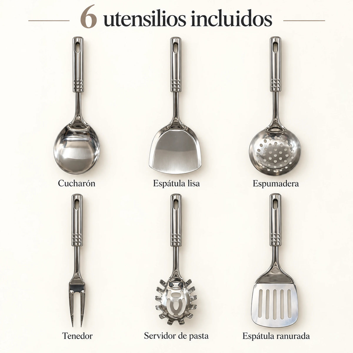 6 utensilios de cocina incluidos en el set Toscana Epicure