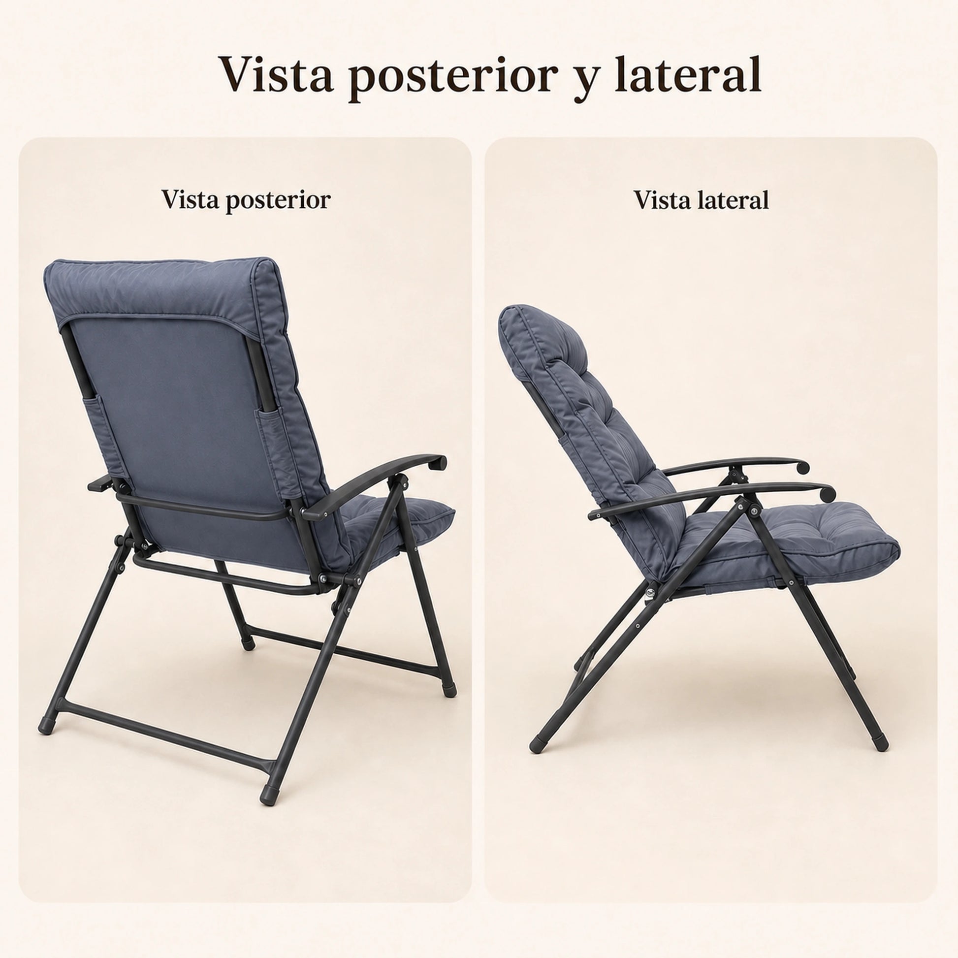 Vista posterior y lateral de la silla reclinable Gris