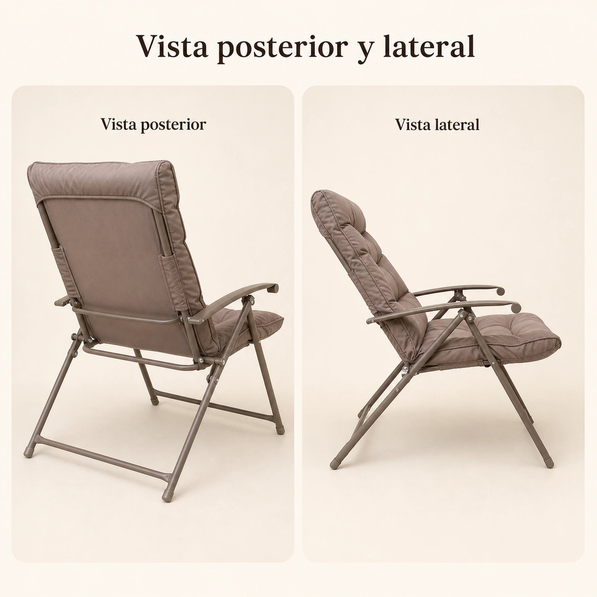 Vista posterior y lateral de la silla reclinable Taupe