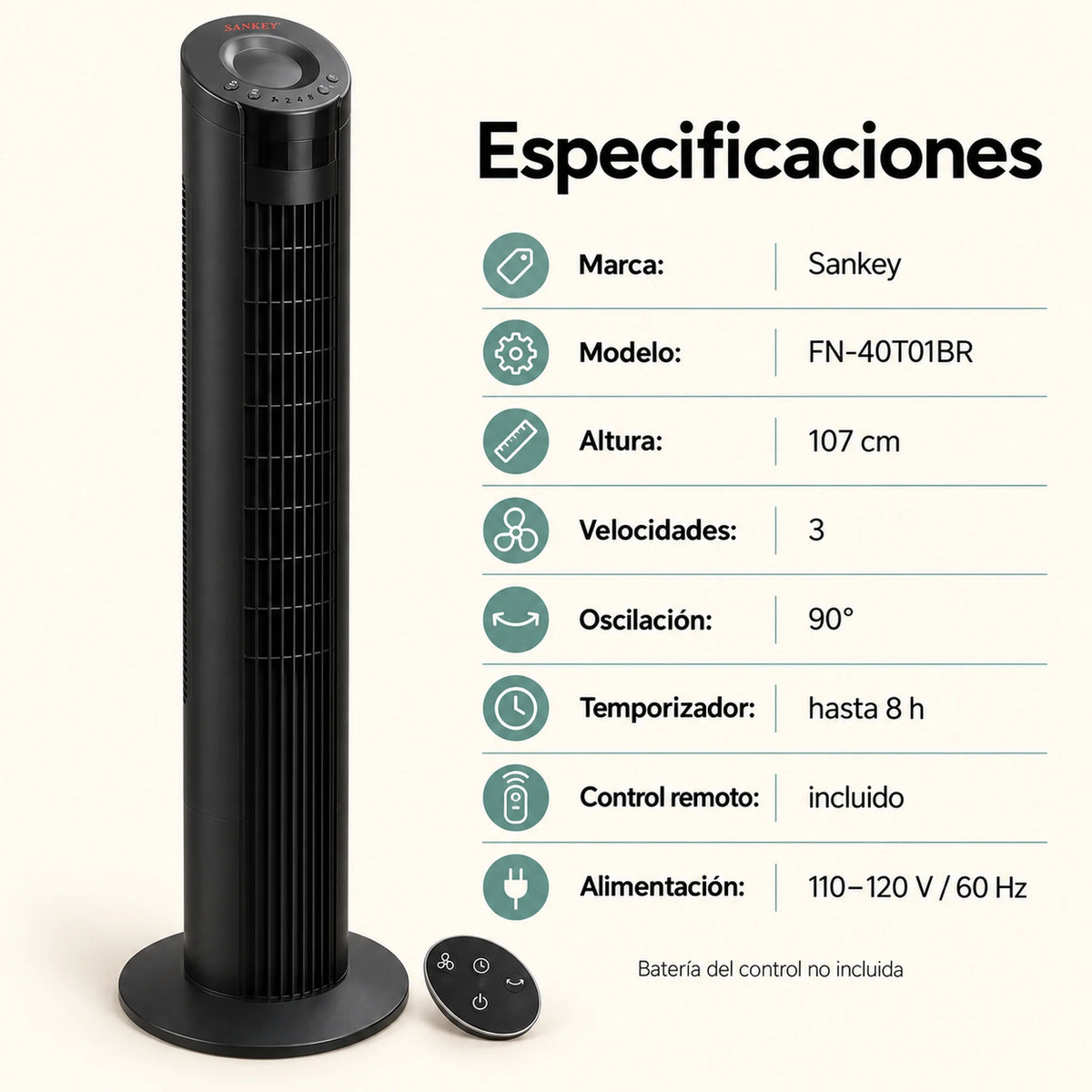 Especificaciones técnicas del ventilador de torre Sankey FN-40T01BR