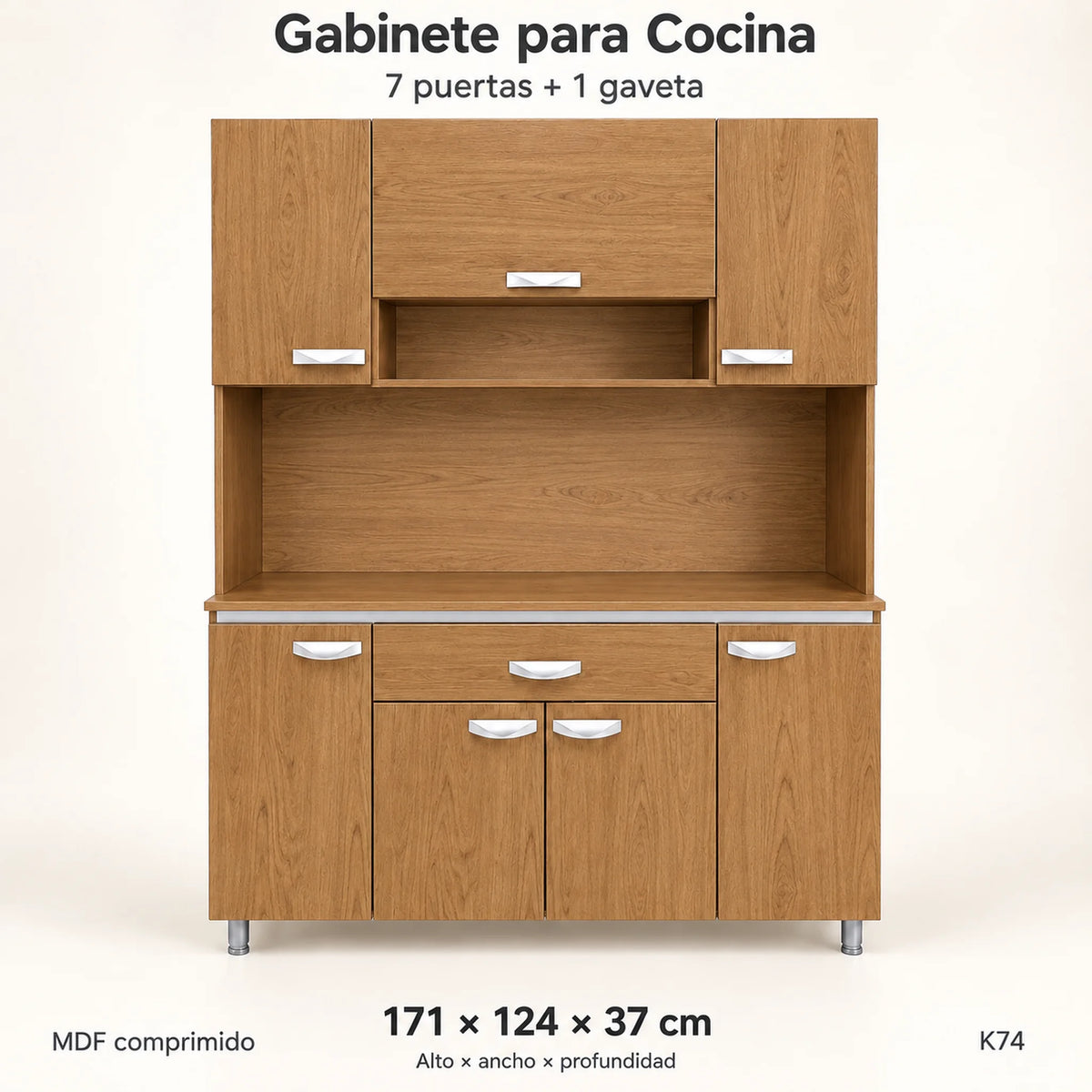 Alacena de cocina 7 puertas y 1 gaveta color Roble Miel – resumen del modelo: 7 puertas, 1 gaveta, 171 x 124 x 37 cm