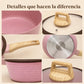 Detalles de acabado de la batería de cocina Crystal Cuisine en color Rosa
