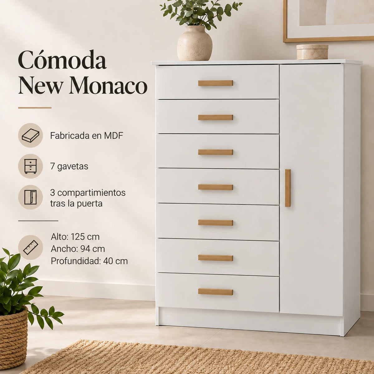 Cómoda New Mónaco acabado Blanco, resumen de características