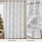 Cortina navideña Pasión Guajira Elfo blanca con letras Merry Christmas y copos plateados – material 100% poliéster, Colección Elfo