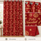 Cortina navideña Pasión Guajira Elfo roja con letras Feliz Navidad doradas – material 100% poliéster, Colección Elfo