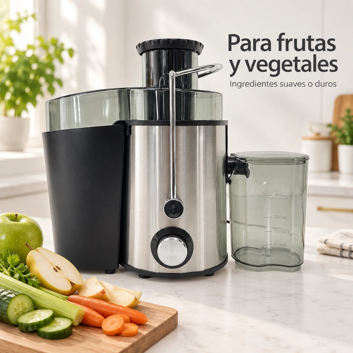 Extractor de jugos Lotus con frutas y vegetales frescos