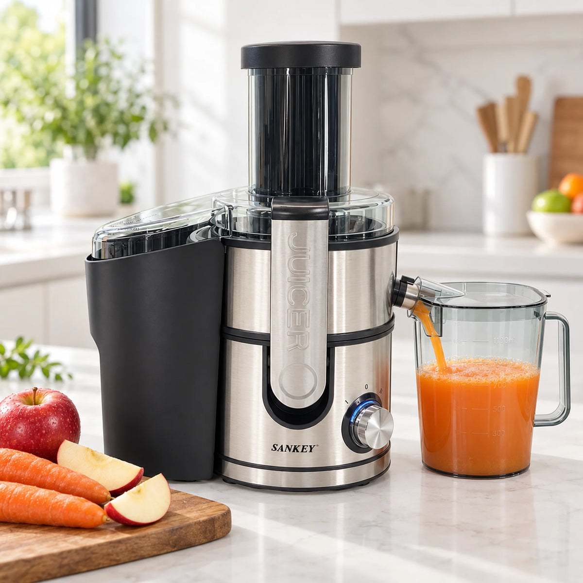 Jugo natural recién preparado con el extractor Sankey de 800 W