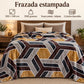 Frazada estampada afelpada 200 x 240 cm, diseño Geométrico Mostaza – medidas 200 x 240 cm y 1500 gramos