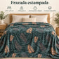 Frazada estampada afelpada 200 x 240 cm, diseño Hojas Tropicales Verde – medidas 200 x 240 cm y 1500 gramos