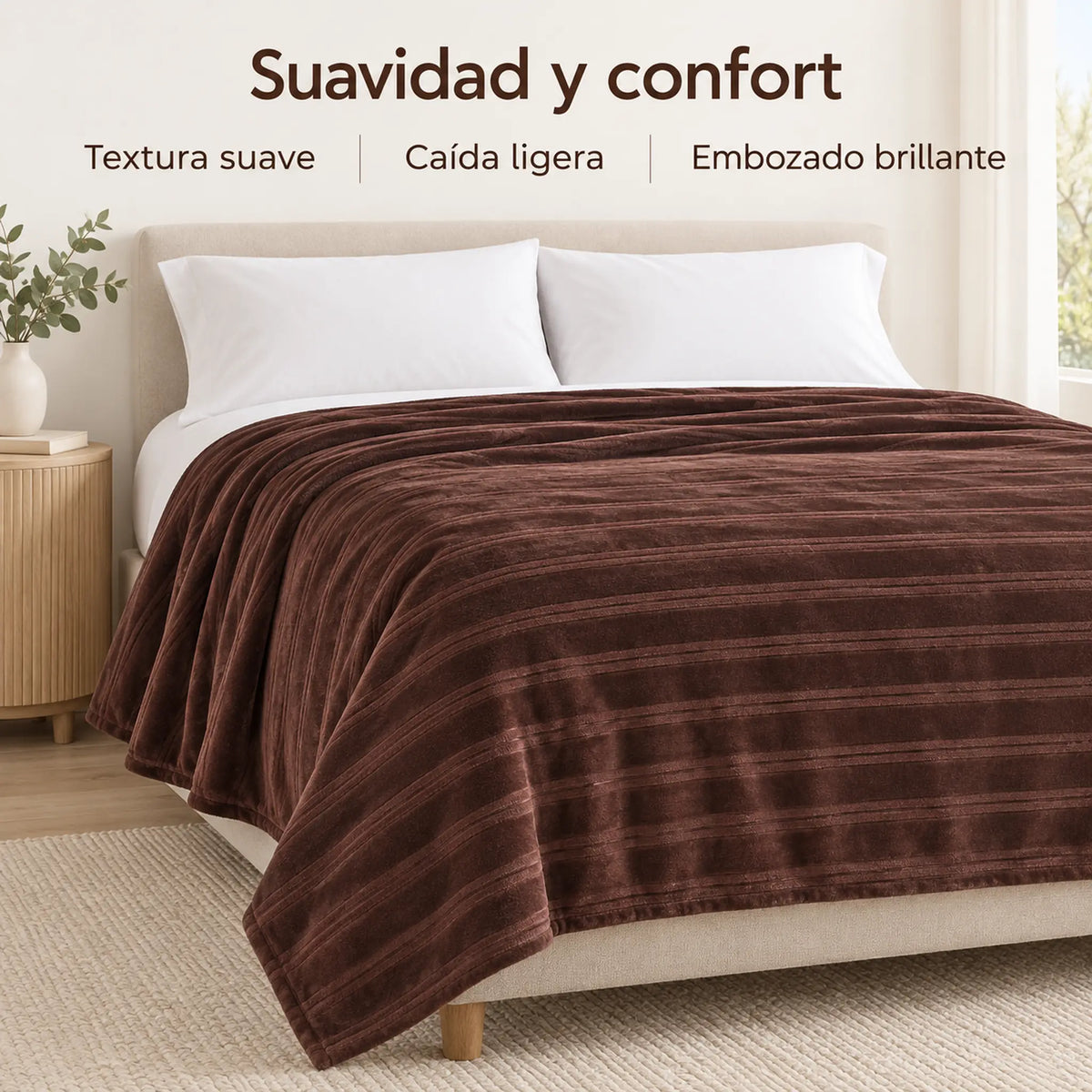 Frazada full chocolate de 180 x 220 cm con rayas en relieve – suavidad y confort