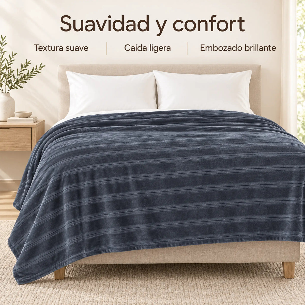Frazada full gris de 180 x 220 cm con rayas en relieve – suavidad y confort