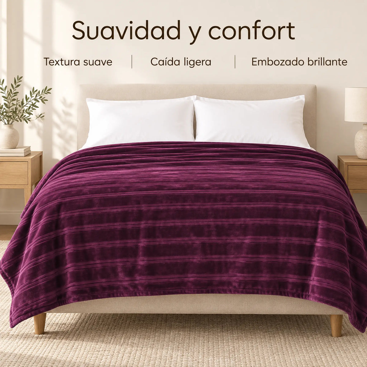 Frazada full morado de 180 x 220 cm con rayas en relieve – suavidad y confort