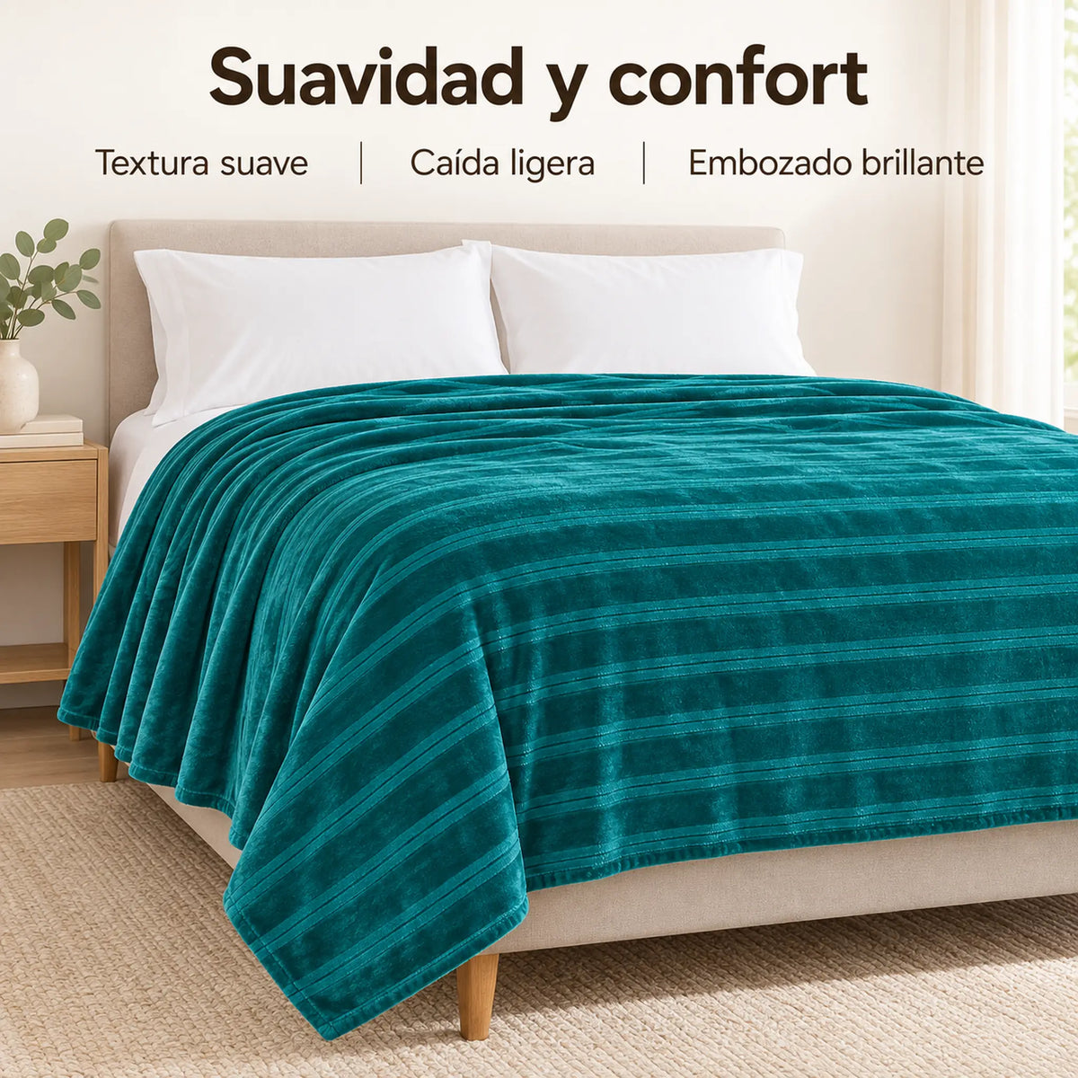 Frazada full turquesa de 180 x 220 cm con rayas en relieve – suavidad y confort