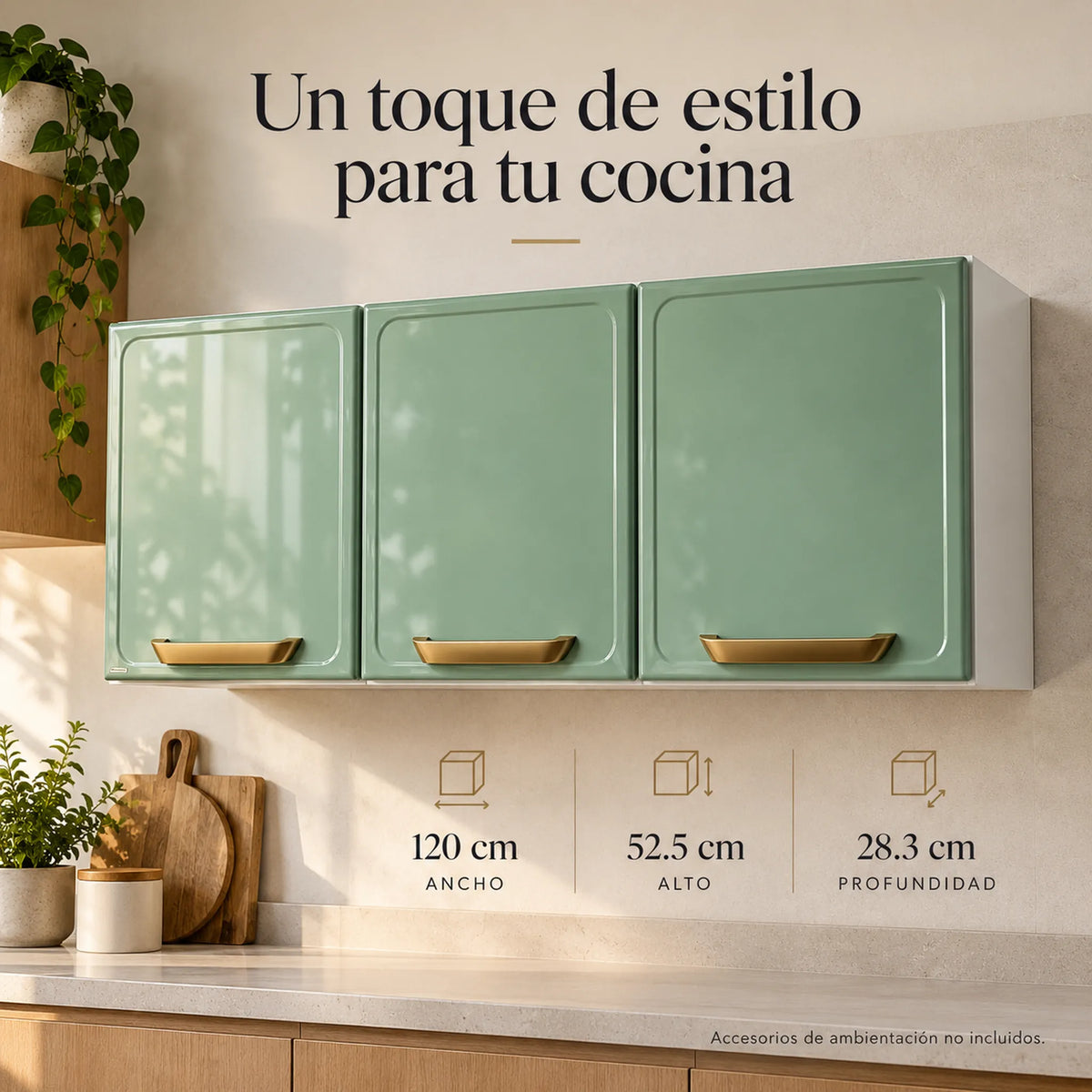 Cocina con gabinete aéreo Bertolini verde menta de 3 puertas en la pared