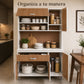 Interior organizado del gabinete de cocina grande en Blanco y Madera