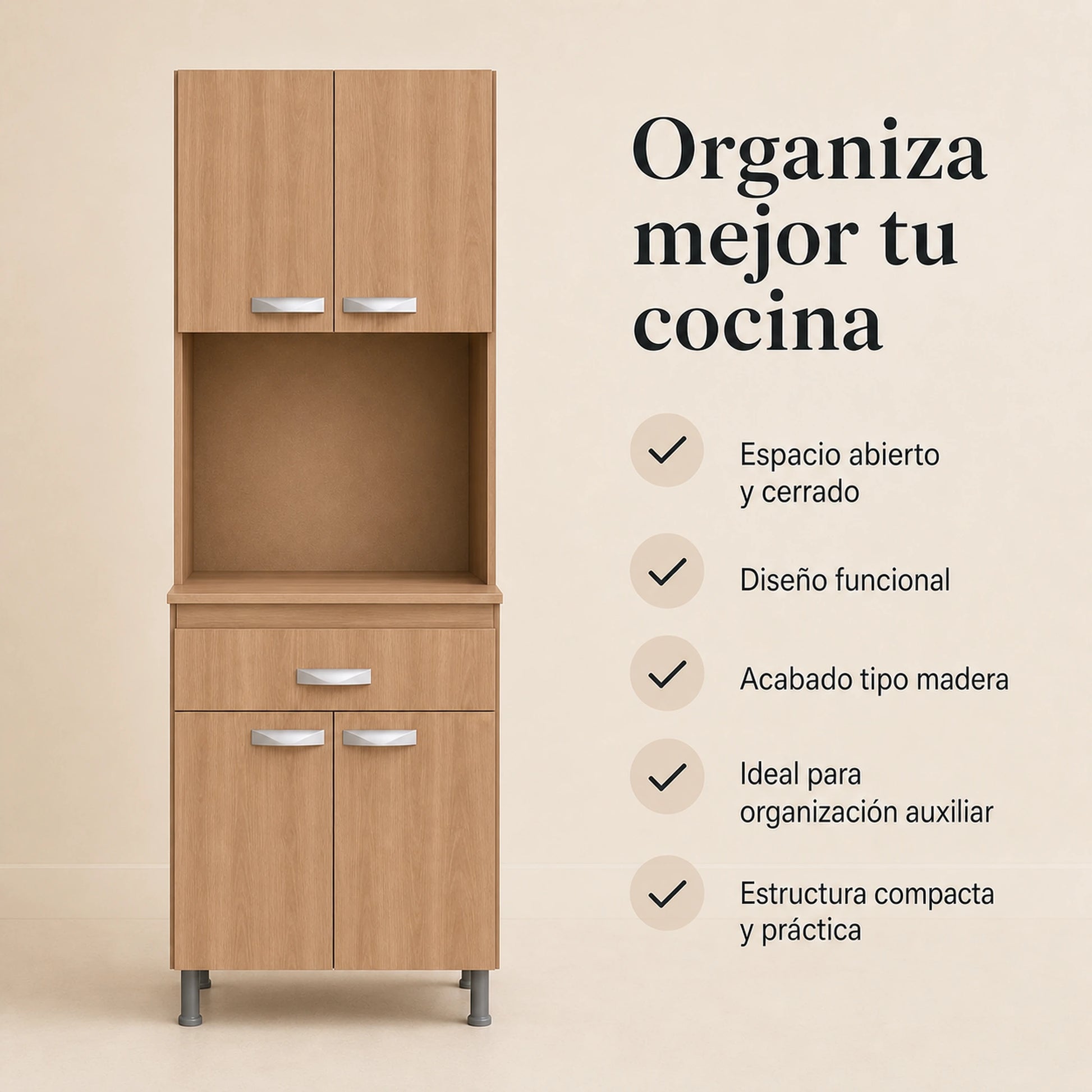 Gabinete de cocina en Madera Beige: beneficios de organización