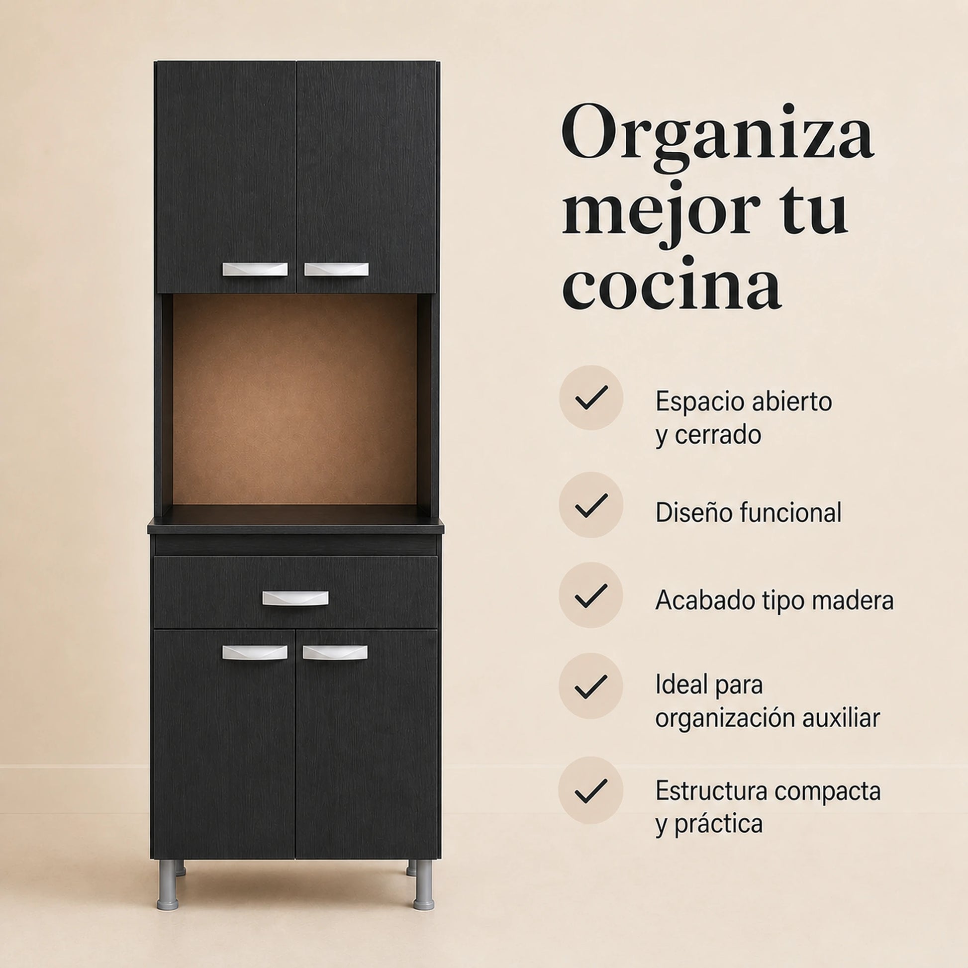 Gabinete de cocina en Negro: beneficios de organización