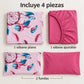 Juego de sábanas 4 piezas estampado con atrapasueños rosa – piezas incluidas: sábana plana, sábana ajustable y 2 fundas
