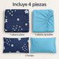 Juego de sábanas 4 piezas estampado azul marino con estrellas – piezas incluidas: sábana plana, sábana ajustable y 2 fundas