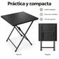 Mesa plegable negra abierta y plegada: diseño práctico y compacto
