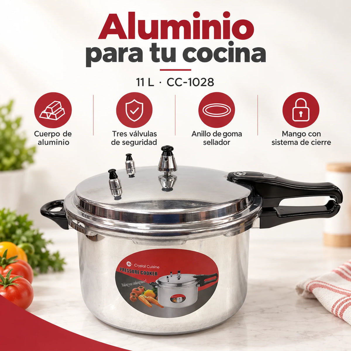 Olla de presión de aluminio de 11 litros – características principales