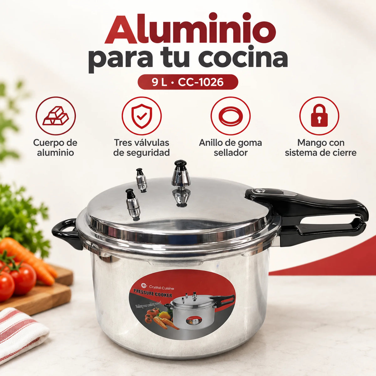 Olla de presión de aluminio de 9 litros – características principales