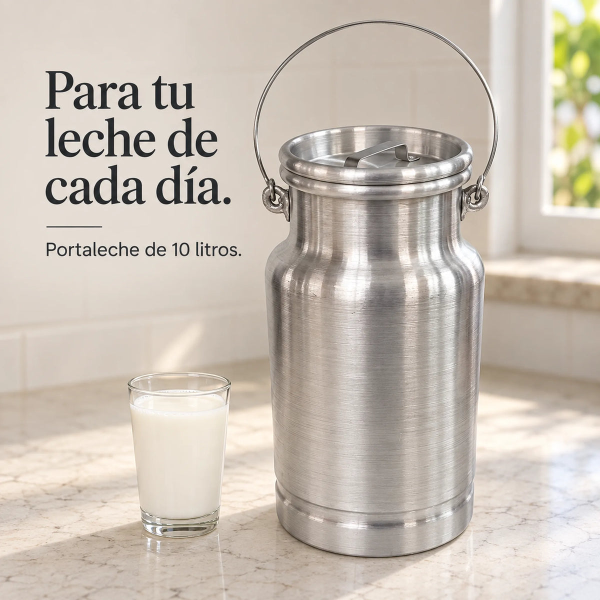 Lechero de aluminio Alinter de 10 litros en uso en la cocina