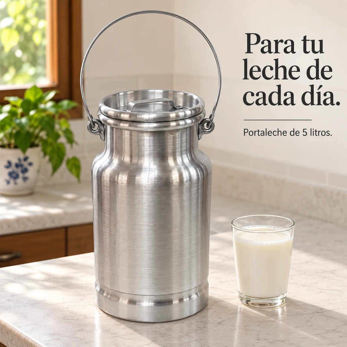 Lechero de aluminio Alinter de 5 litros en uso en la cocina