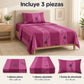 Juego de sábanas semimatrimonial 1.20 m, diseño Estrellas Magenta – piezas incluidas: sábana plana, sábana ajustable y 1 funda
