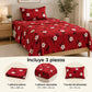 Juego de sábanas semimatrimonial 1.20 m, diseño Flores Blancas Fondo Rojo – piezas incluidas: sábana plana, sábana ajustable y 1 funda