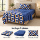 Juego de sábanas semimatrimonial 1.20 m, diseño Geométrico Azul y Mostaza – piezas incluidas: sábana plana, sábana ajustable y 1 funda